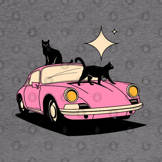 Cool Car Black Cat in pink by The Charcoal Cat Co.